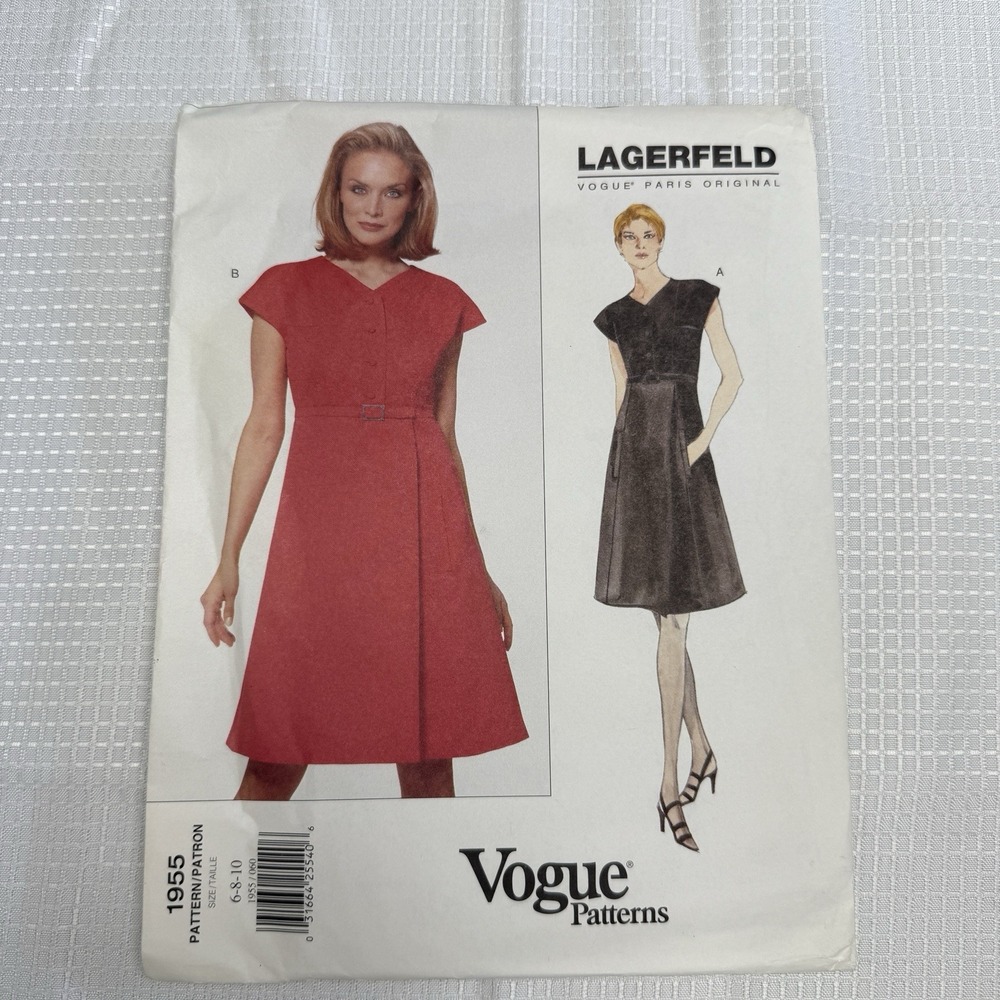 Vogue Karl Lagerfeld Vintage 1997 Pattern 1955 Dress Short Womens 6 8 10